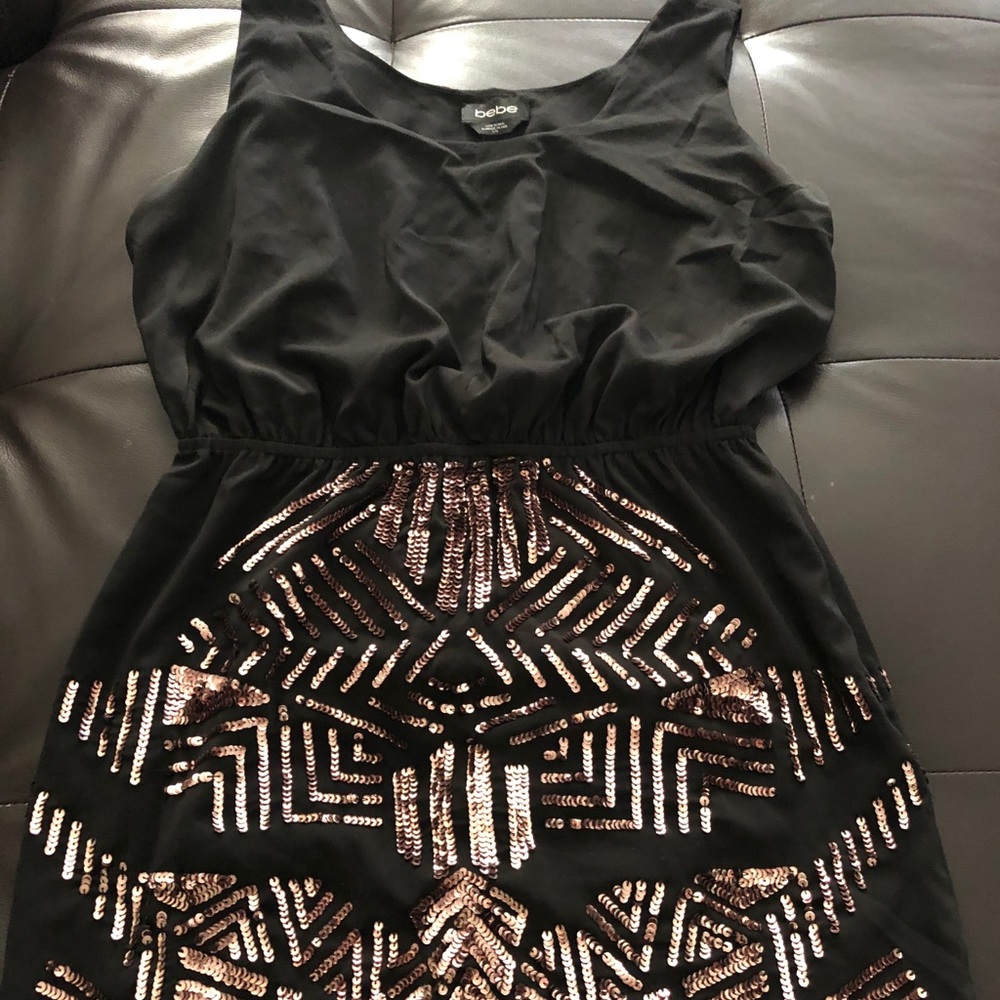 Bebe Rose Gold Beadee Short Dress